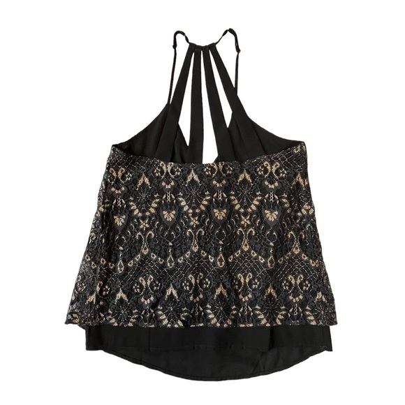 Lucky Brand Layered Flowy Lace Tank Top. Black and Tan Size XS #1230 - Picture 4 of 6